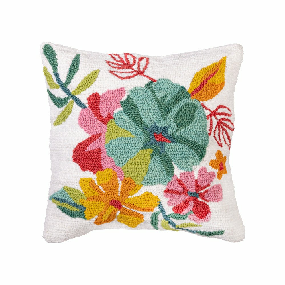 Vibrant Flowers Indoor/Outdoor Hooked Pillow 18"x18" | Plow & Hearth