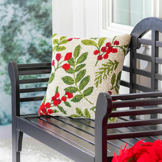 VivaStyle Hooked Pillow 18" X 18", Festive Foliage | Plow & Hearth