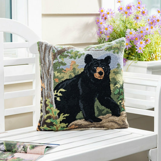 Black Bear Hooked Pillow | Plow & Hearth