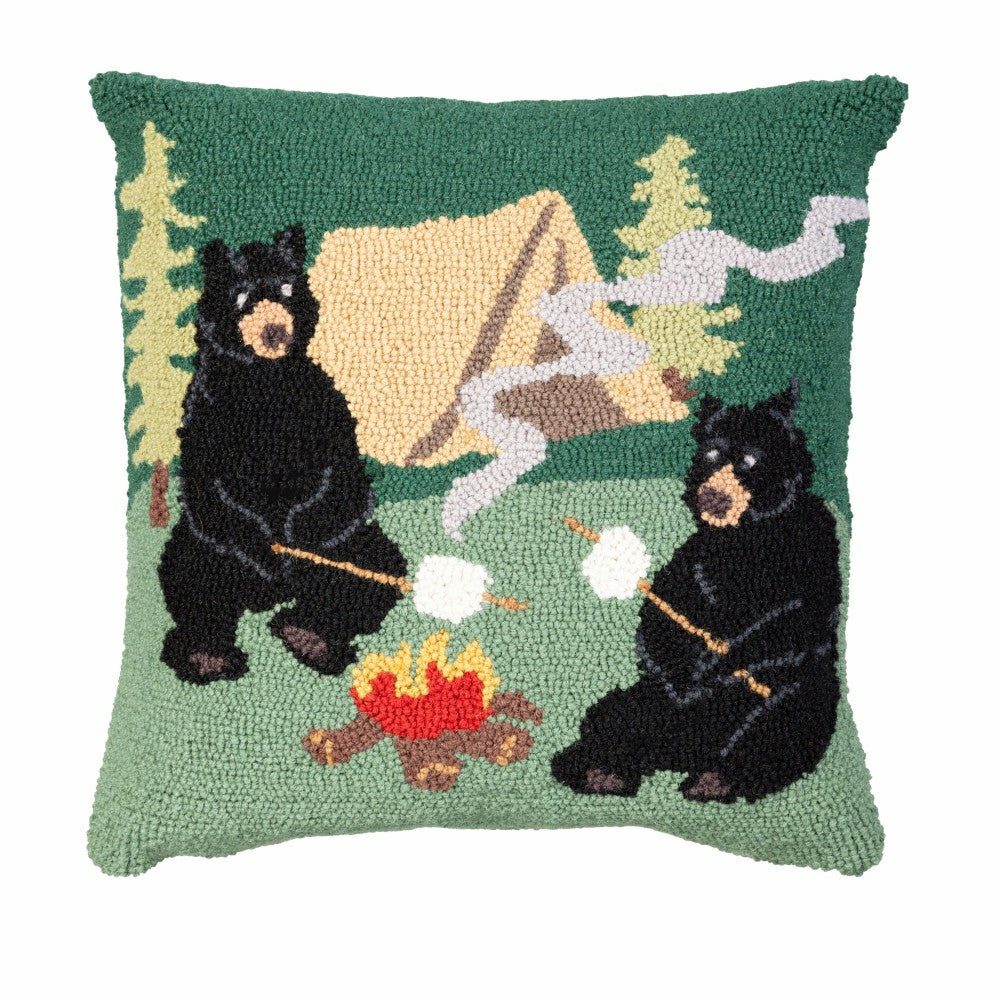 Campfire Bears Hooked Pillow | Plow & Hearth