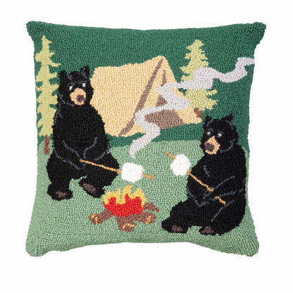 Campfire Bears Hooked Pillow | Plow & Hearth