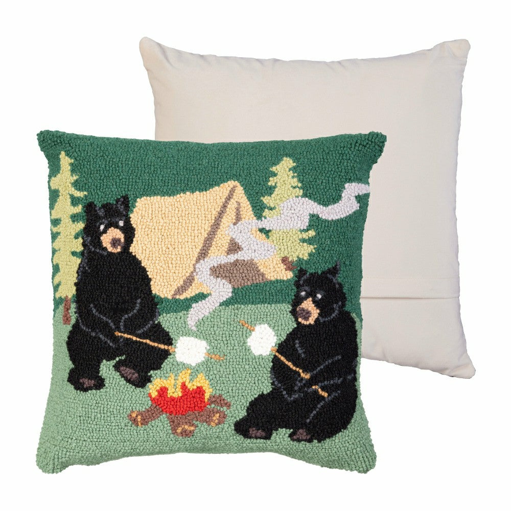 Campfire Bears Hooked Pillow | Plow & Hearth