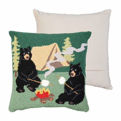 Campfire Bears Hooked Pillow | Plow & Hearth