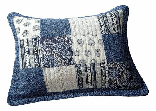 Denim Blue Elegance Floral Patchwork Farmhouse Pillow Sham | Plow & Hearth
