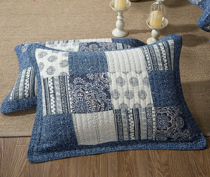 Denim Blue Elegance Floral Patchwork Farmhouse Pillow Sham | Plow & Hearth