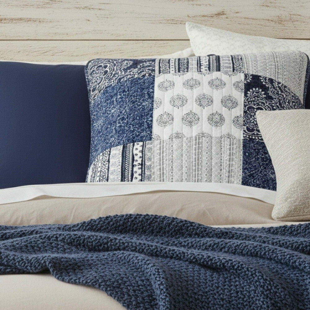 Patchwork Denim Blue Elegance Bohemian Euro Sham | Plow & Hearth
