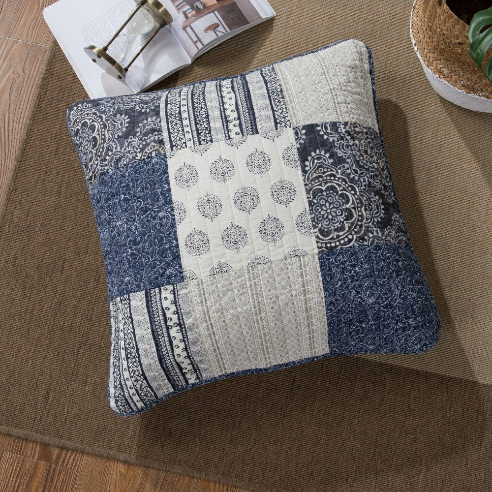 Patchwork Denim Blue Elegance Bohemian Euro Sham | Plow & Hearth