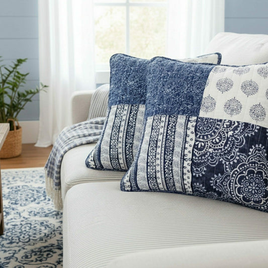 Set of 2-Pieces Bohemian Denim Blue Elegance Throw Pillow Covers | Plow & Hearth