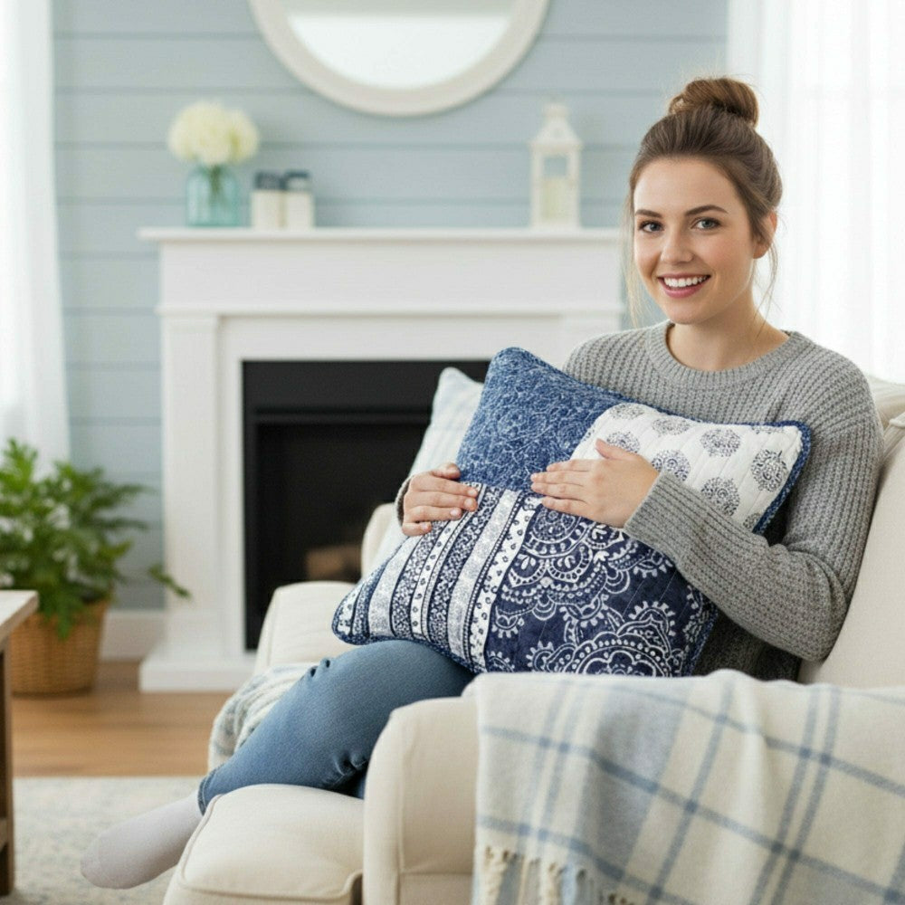 Set of 2-Pieces Bohemian Denim Blue Elegance Throw Pillow Covers | Plow & Hearth