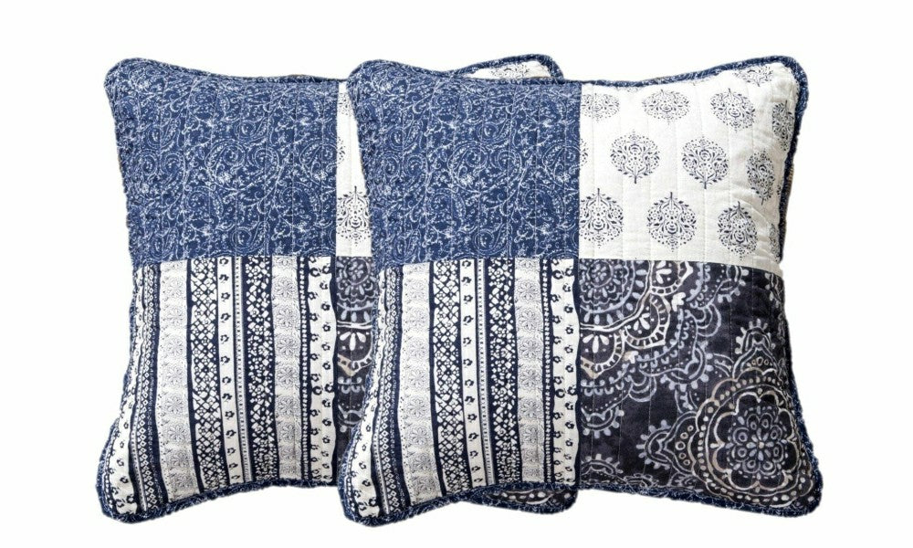 Set of 2-Pieces Bohemian Denim Blue Elegance Throw Pillow Covers | Plow & Hearth