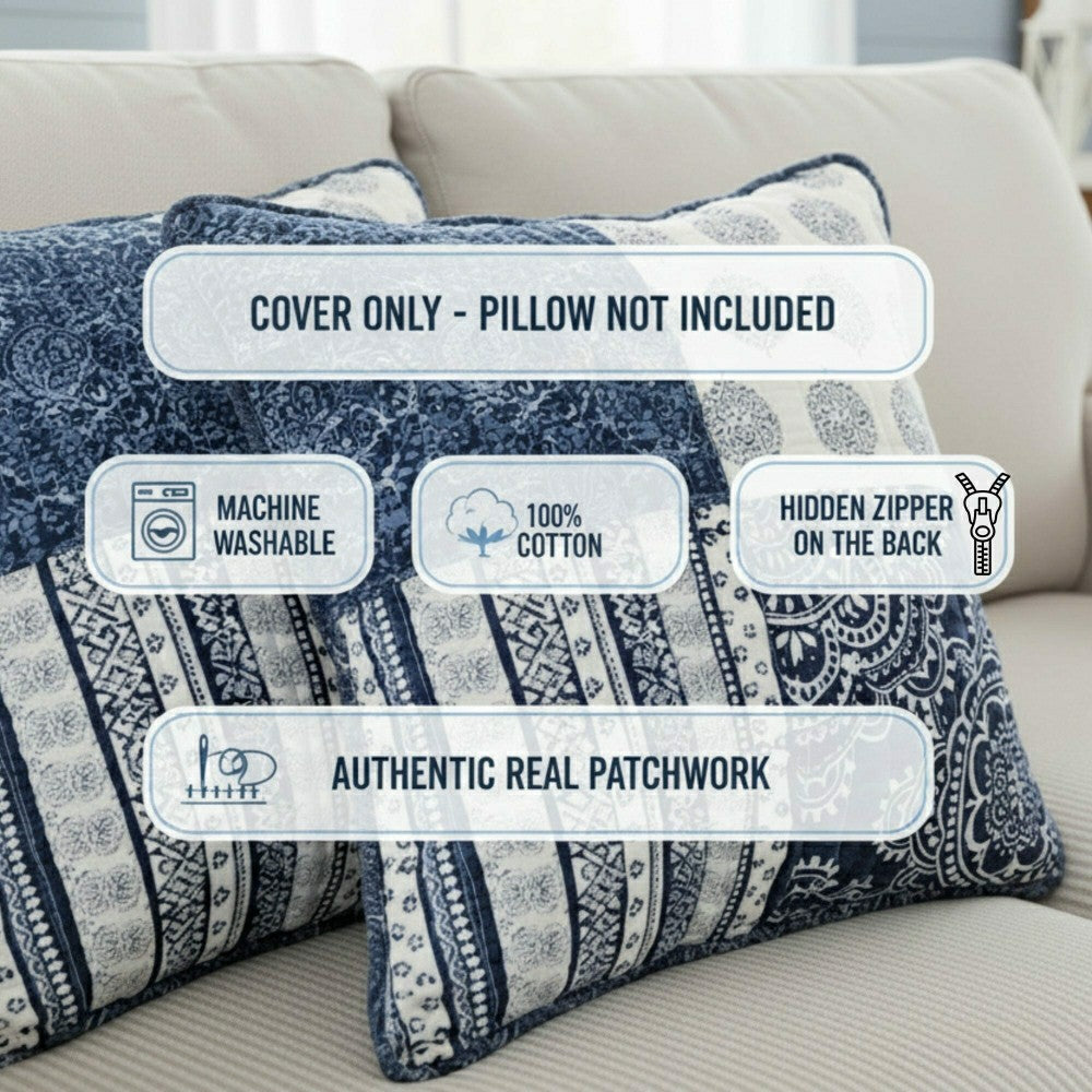 Set of 2-Pieces Bohemian Denim Blue Elegance Throw Pillow Covers | Plow & Hearth