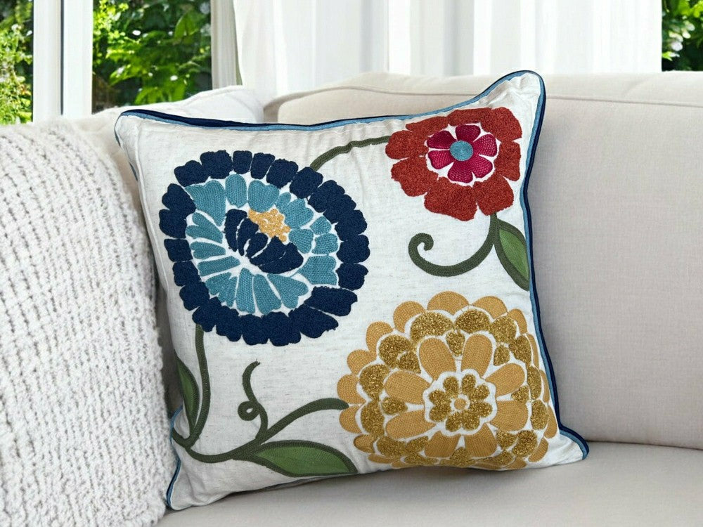 Spring Floral Embroidered Throw Pillow Square Oversized | Plow & Hearth
