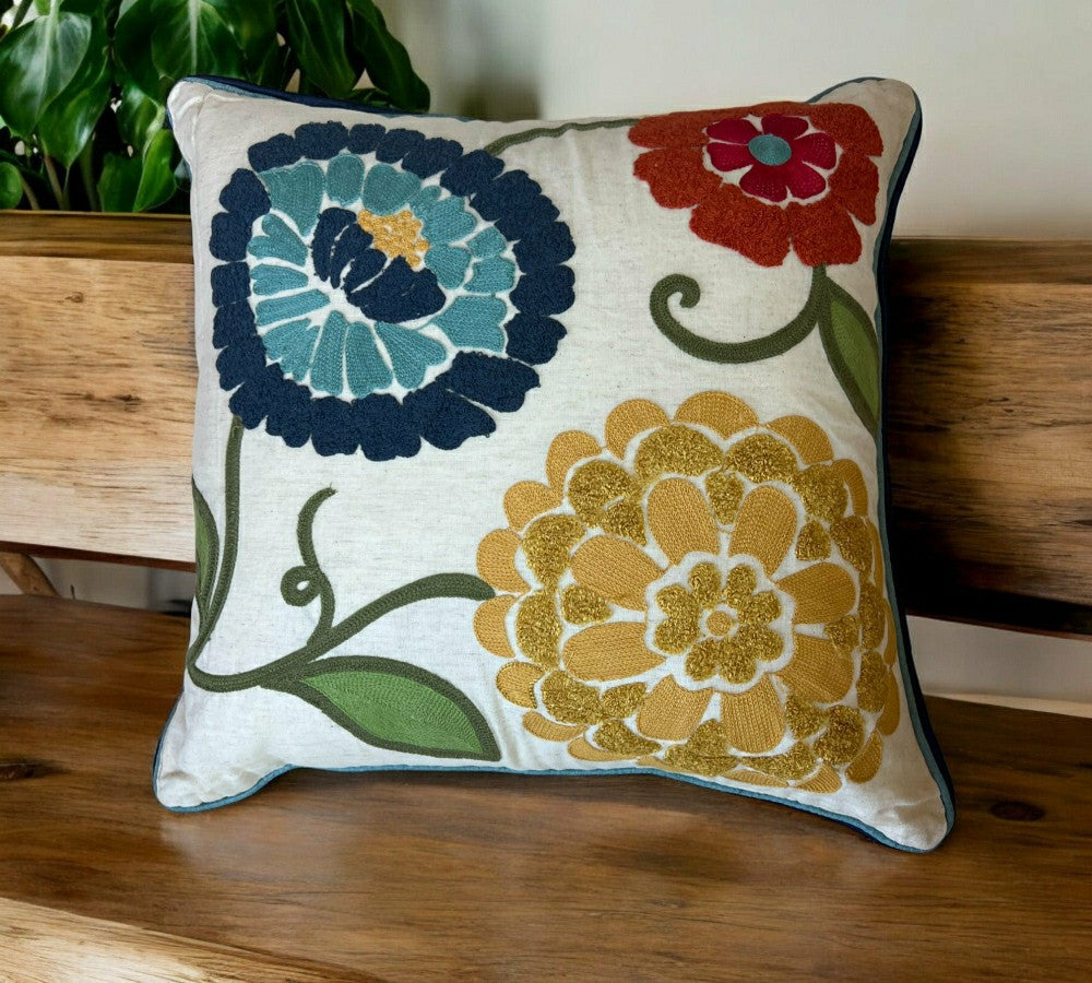 Spring Floral Embroidered Throw Pillow Square Oversized | Plow & Hearth
