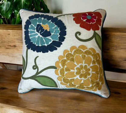 Spring Floral Embroidered Throw Pillow Square Oversized | Plow & Hearth