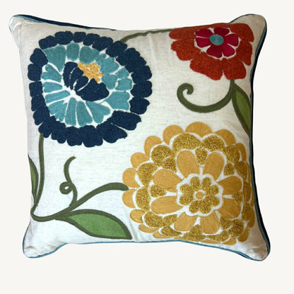 Spring Floral Embroidered Throw Pillow Square Oversized | Plow & Hearth