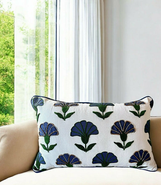 Embroidered Floral Blue Boho Accent Throw Pillow | Plow & Hearth