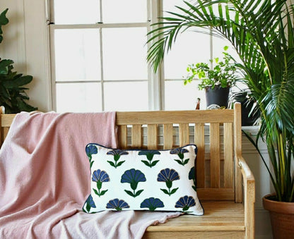 Embroidered Floral Blue Boho Accent Throw Pillow | Plow & Hearth