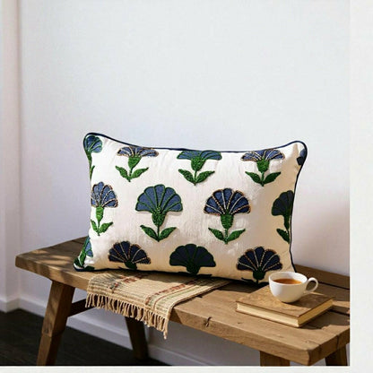 Embroidered Floral Blue Boho Accent Throw Pillow | Plow & Hearth
