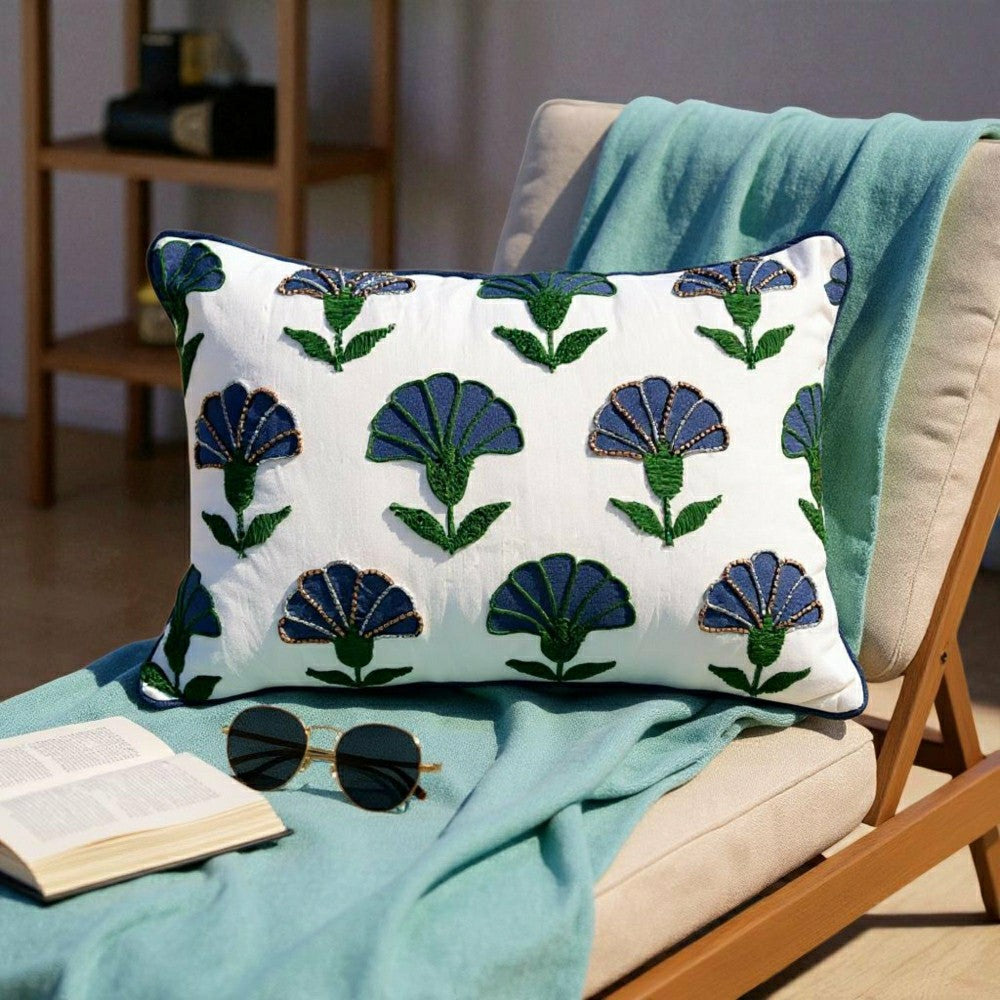 Embroidered Floral Blue Boho Accent Throw Pillow | Plow & Hearth