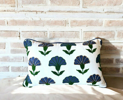 Embroidered Floral Blue Boho Accent Throw Pillow | Plow & Hearth