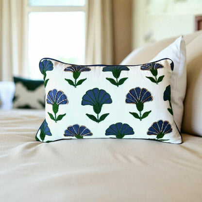 Embroidered Floral Blue Boho Accent Throw Pillow | Plow & Hearth