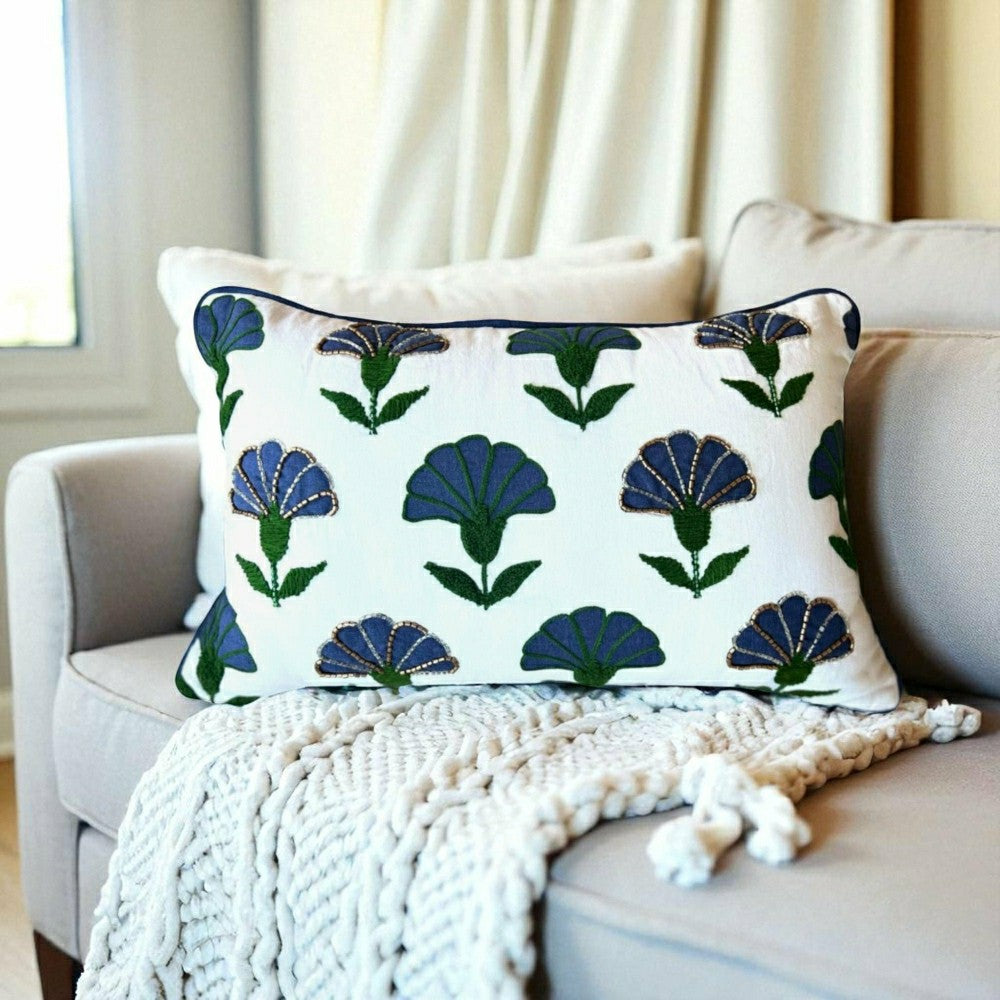 Embroidered Floral Blue Boho Accent Throw Pillow | Plow & Hearth