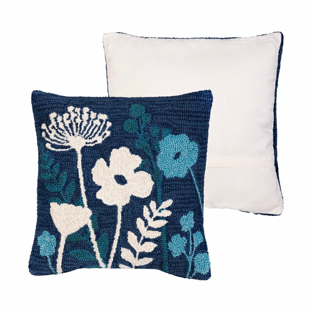 VivaStyle Gilded Meadow Indoor/Outdoor Hooked Pillow, Blue Wildflowers | Plow & Hearth