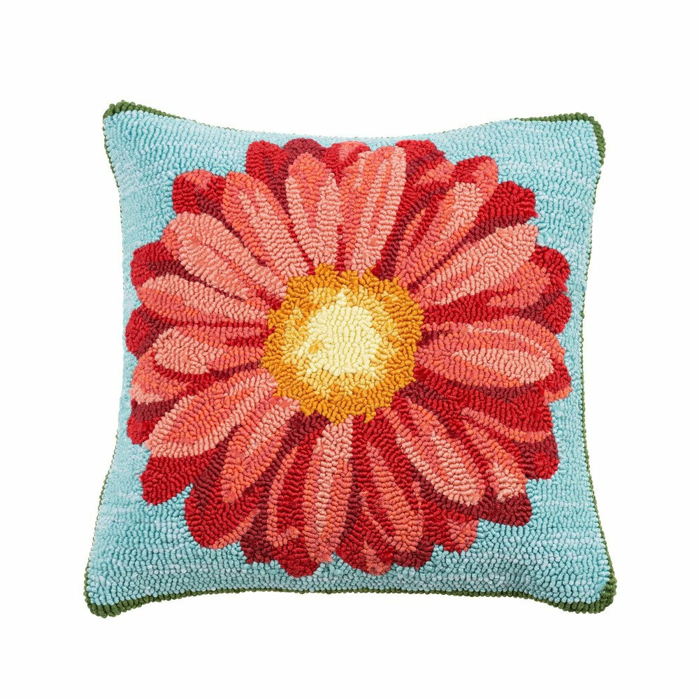 Indoor Outdoor Hooked Pillow Pink Flower 18"x18" | Plow & Hearth