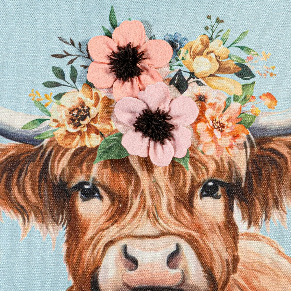 Hillside Pasture Throw Pillow Square Farm Highland Cow, 16" | Plow & Hearth
