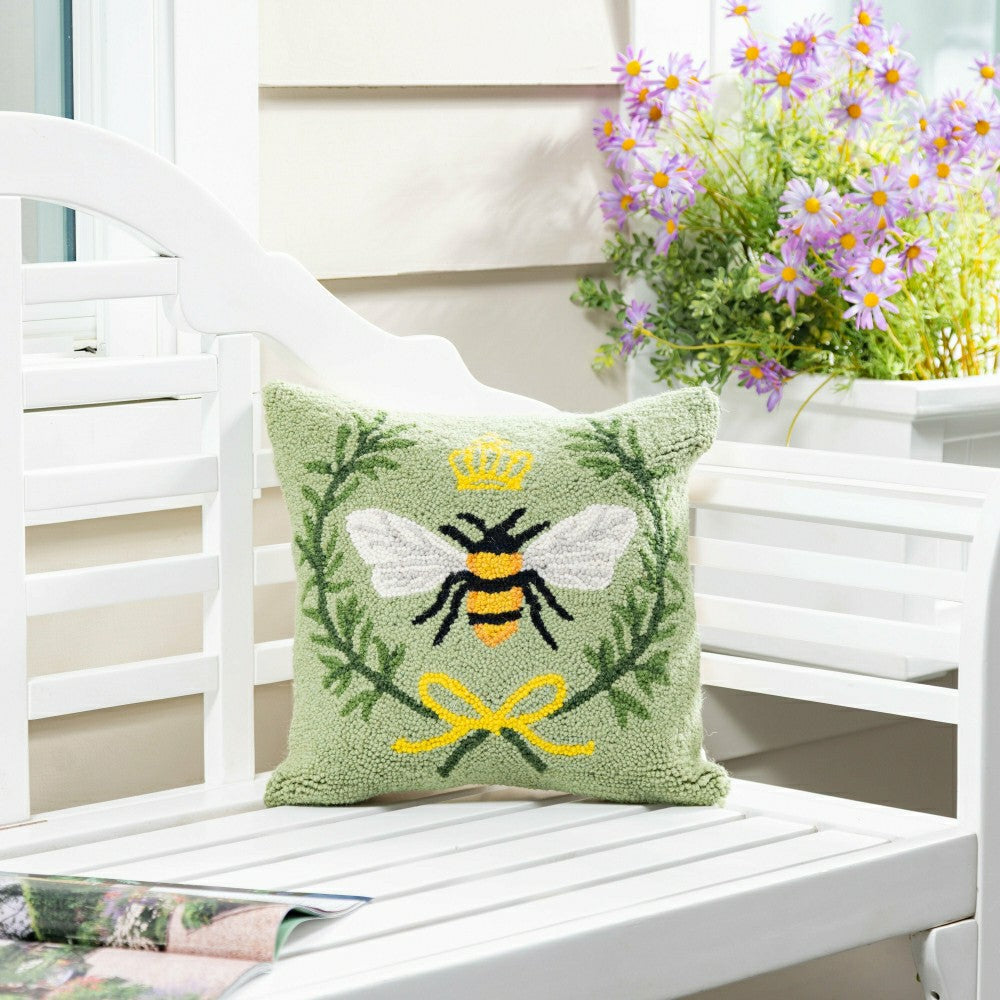 Queen Bee Hooked Pillow | Plow & Hearth