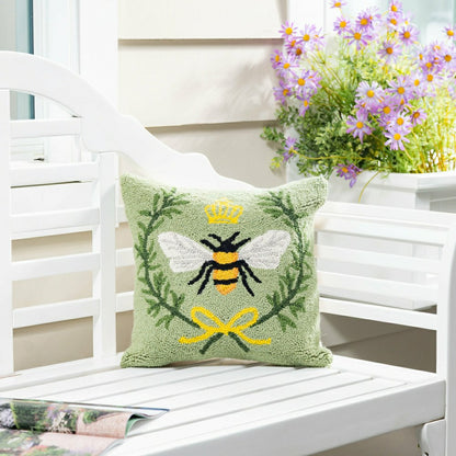 Queen Bee Hooked Pillow | Plow & Hearth