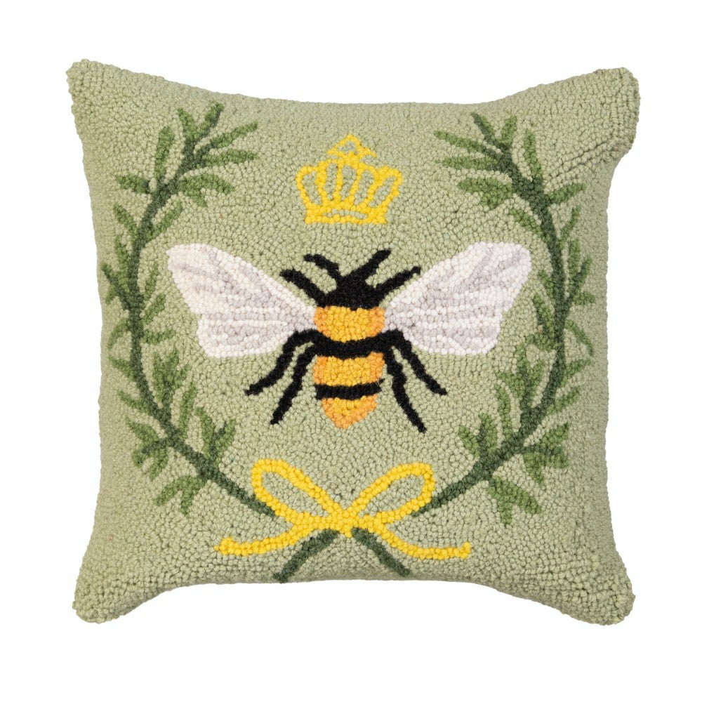 Queen Bee Hooked Pillow | Plow & Hearth