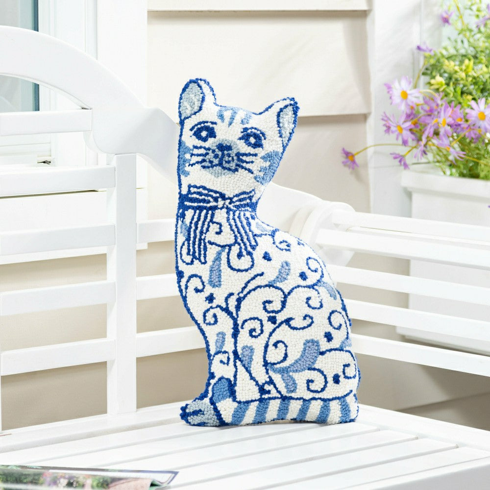 Chinoiserie Cat Hooked Pillow | Plow & Hearth