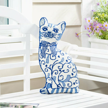Chinoiserie Cat Hooked Pillow | Plow & Hearth