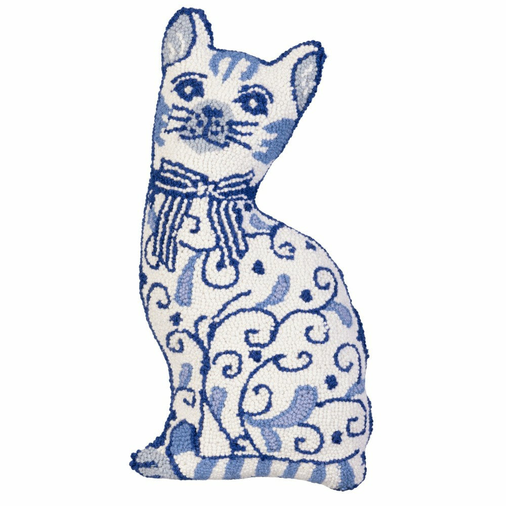 Chinoiserie Cat Hooked Pillow | Plow & Hearth