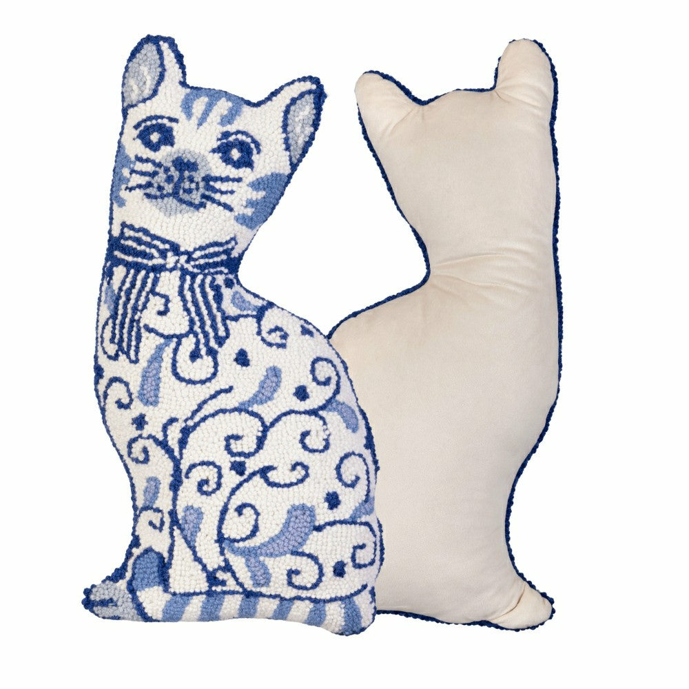 Chinoiserie Cat Hooked Pillow | Plow & Hearth