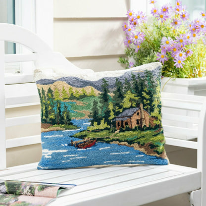 Cabin by the Lake Hooked Pillow | Plow & Hearth