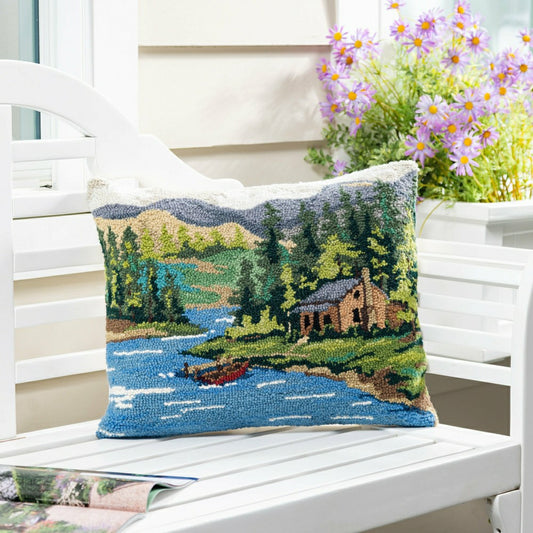 Cabin by the Lake Hooked Pillow | Plow & Hearth