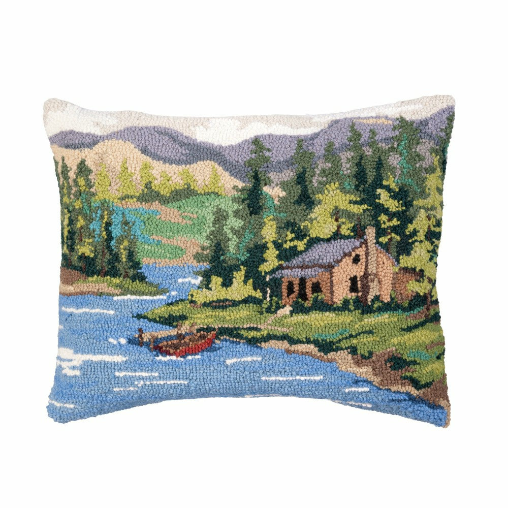 Cabin by the Lake Hooked Pillow | Plow & Hearth