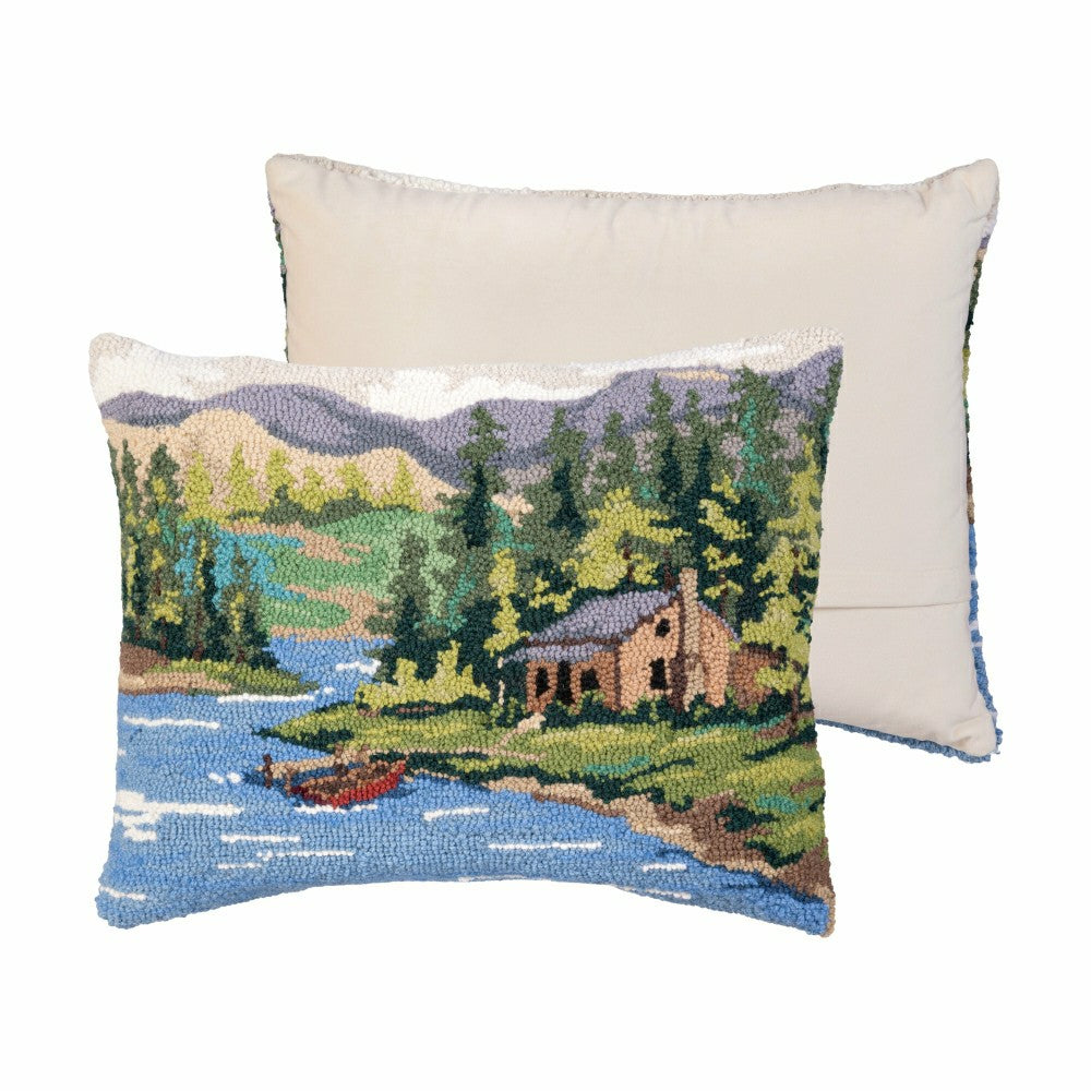 Cabin by the Lake Hooked Pillow | Plow & Hearth