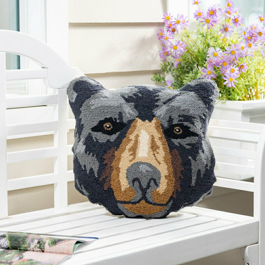 Black Bear Shaped Hooked Pillow | Plow & Hearth