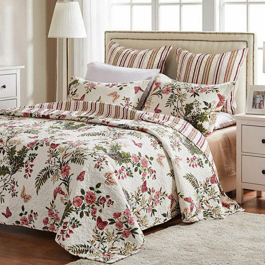 Wild Bouquet Cotton Quilted Bedding Set, 50"L x 60"W Throw | Plow & Hearth