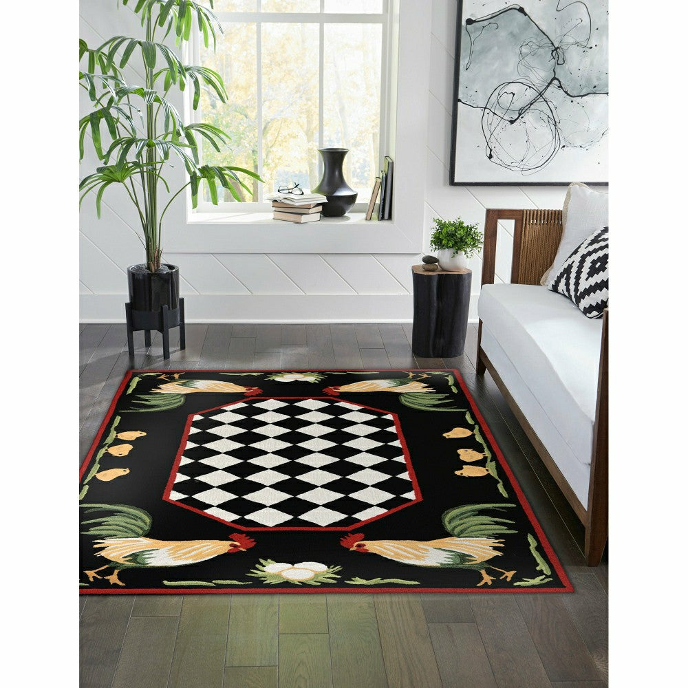 Rooster & Chick Border Indoor/Outdoor Rug | Plow & Hearth