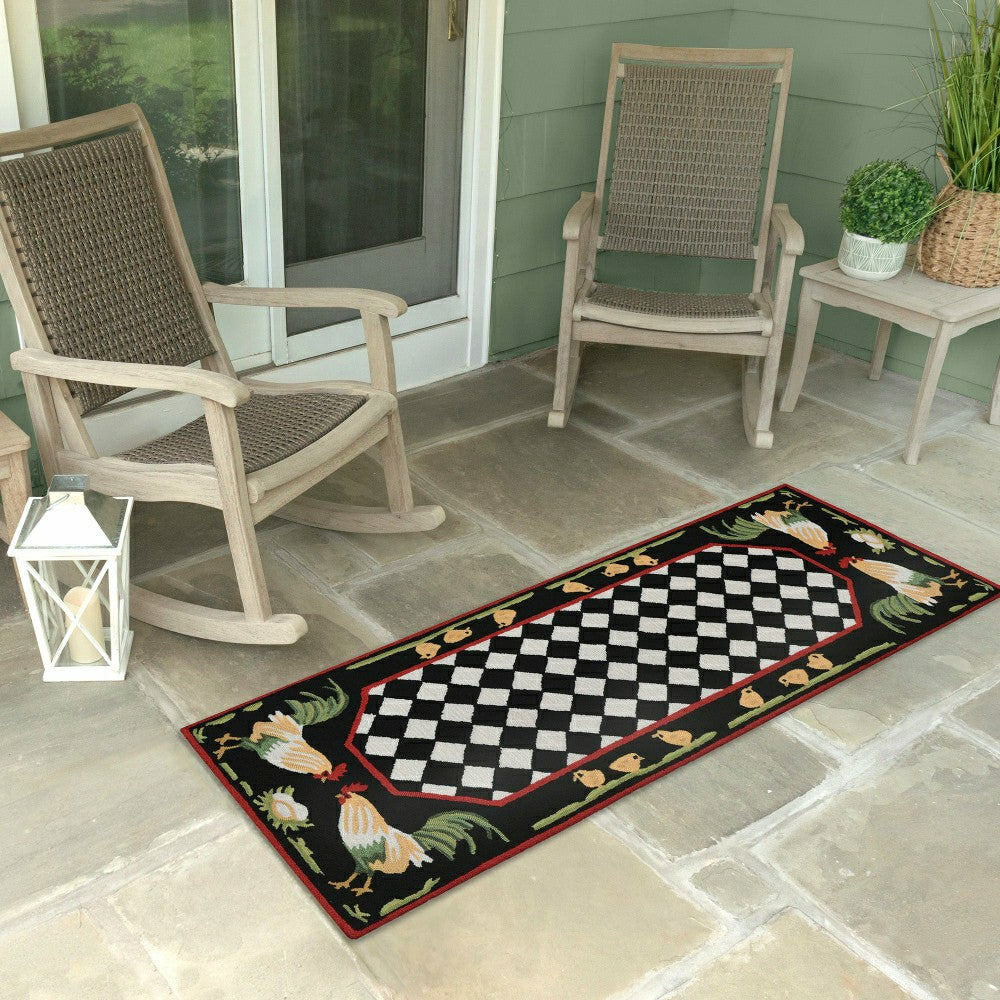 Rooster & Chick Border Indoor/Outdoor Rug | Plow & Hearth