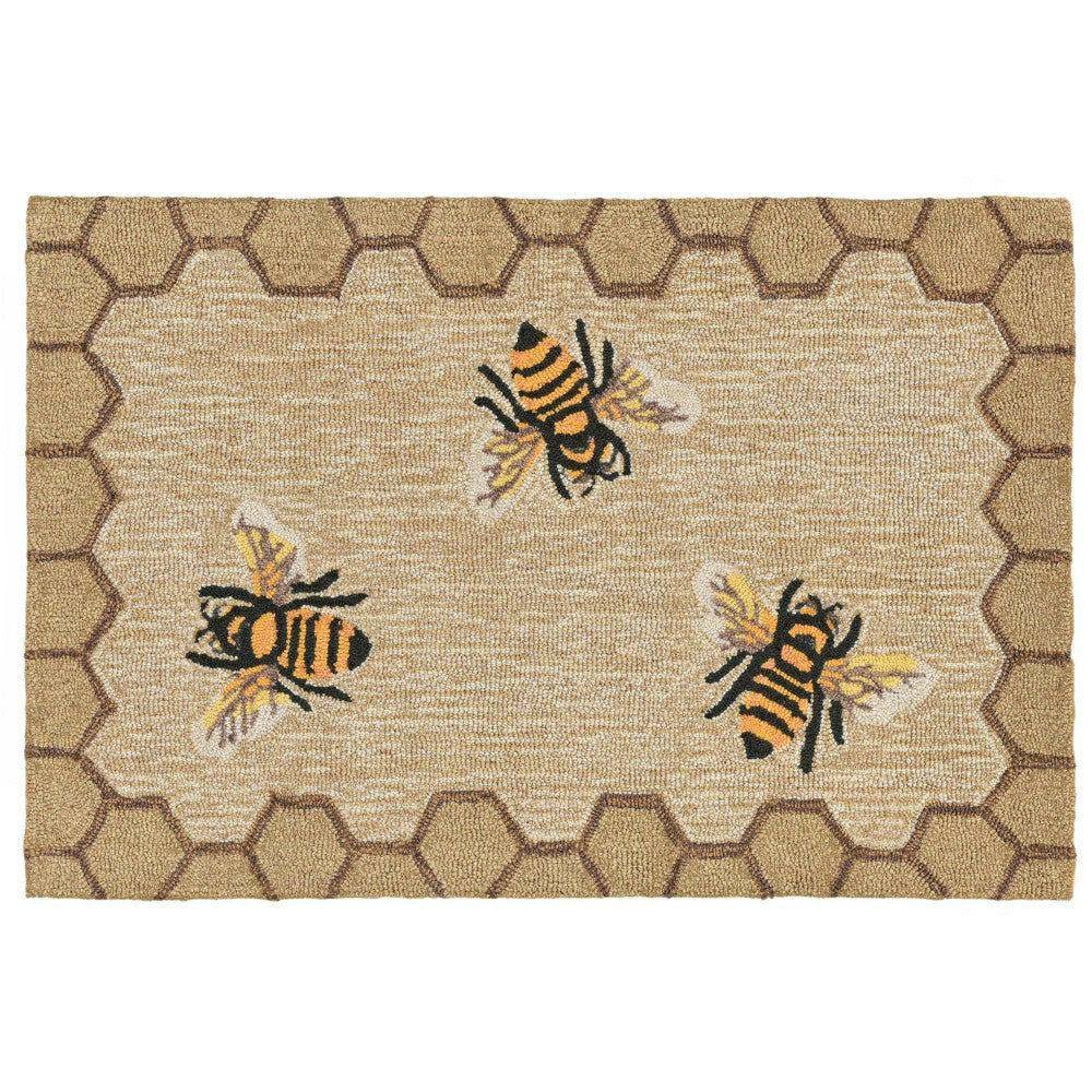 Liora Manne Frontporch Honeycomb Bee Indoor/Outdoor Mat Natural 2' x 3 | Plow & Hearth