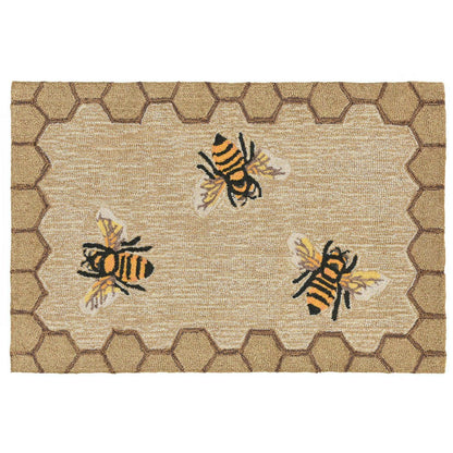 Liora Manne Frontporch Honeycomb Bee Indoor/Outdoor Mat Natural 2' x 3 | Plow & Hearth