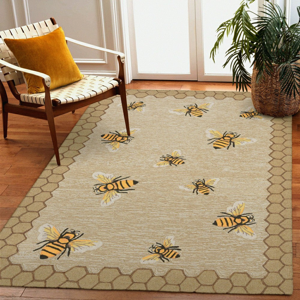 Liora Manne Frontporch Honeycomb Bee Indoor/Outdoor Mat Natural 2' x 3 | Plow & Hearth