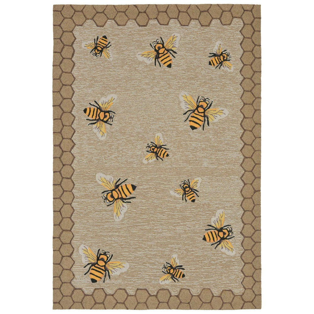 Liora Manne Frontporch Honeycomb Bee Indoor/Outdoor Mat Natural 2' x 3 | Plow & Hearth