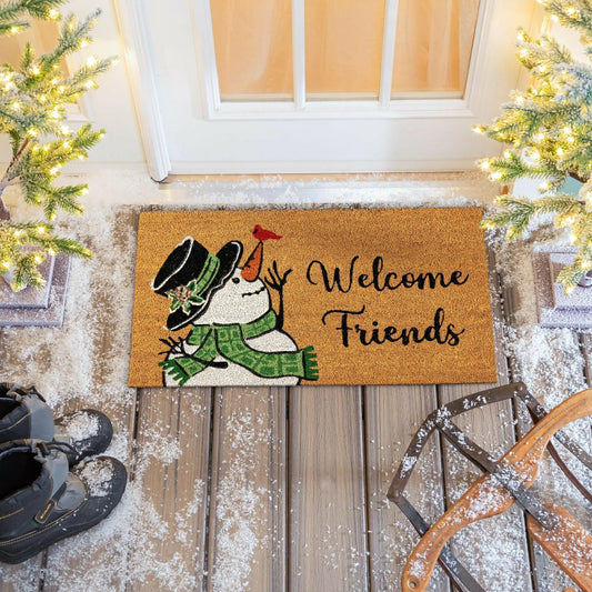 Snowman and Chickadee Coir Mat Coir Mat | Plow & Hearth