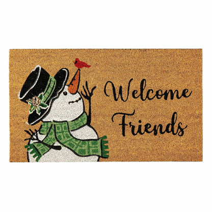 Snowman and Chickadee Coir Mat Coir Mat | Plow & Hearth